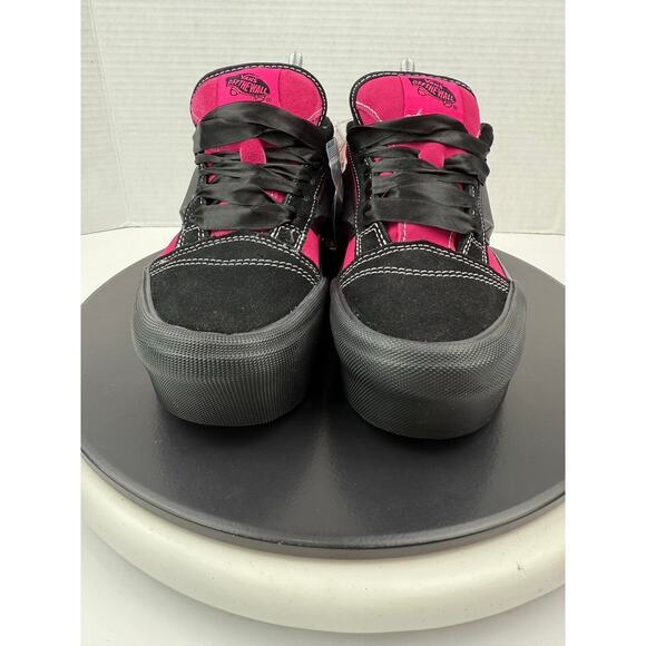 VANS Knu Skool Skate Platform Stacked Womens Size 7.5 Sneaker Black Pink Satin - Picture 3 of 9